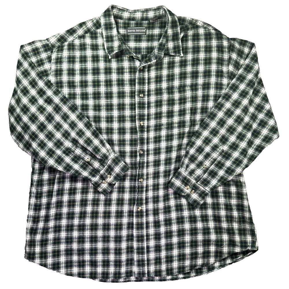 David Taylor Flannel Shirt Mens 2XL XXL Green Long Sleeve Button Up Outdoors 90s